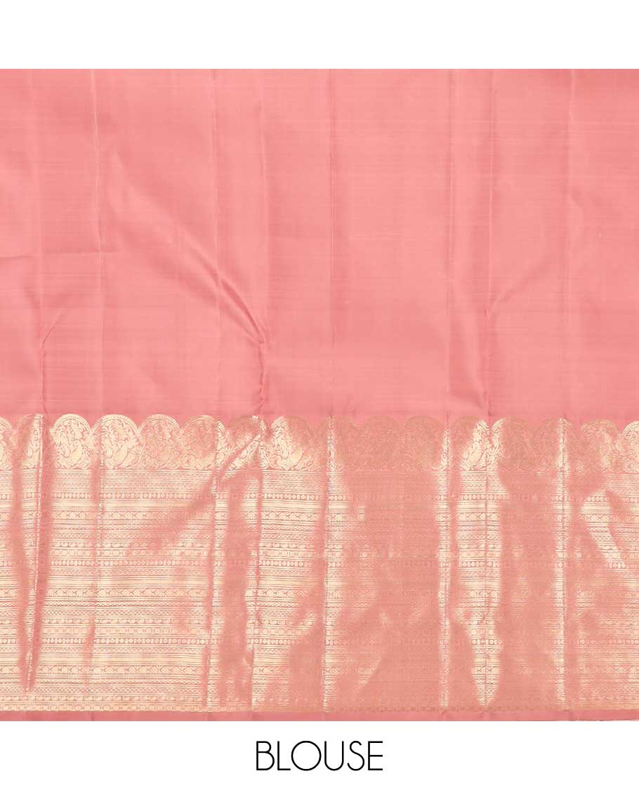 Brown buttas kancheepuram silk saree with intricate zari design border & geometric design pallu