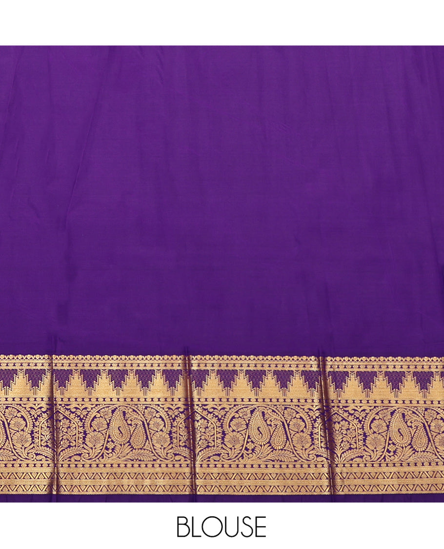 Blue Budget Silk Saree, Bedecked with Zari Buttas, Complemented by a Contrast Traditional Zari Border, Grand Pallu, and Contrast Blouse