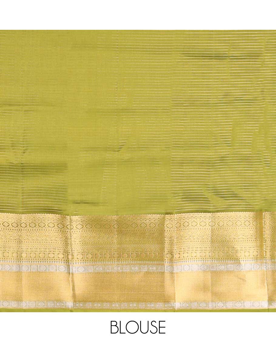 Green checked vasundhara elite silk saree with contrast traditinal zari design border & jaal design pallu