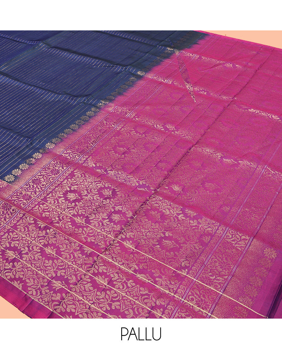 Blue Mayuri Lite Silk Mix Saree, Mesmerized with Zari Stripes, Complemented by Contrast Uniquely Woven Border, Grand Pallu and a Contrast Blouse