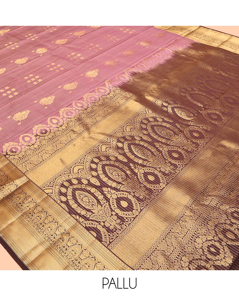 Pink Vasundhara Lite Silk Mix Saree, Enriched with Butta Enclosed Checks, a Contrast Border of Thilakam, Kathir, Muthu, and Mayil Kann Designs, Grand Pallu, and a Contrast Blouse