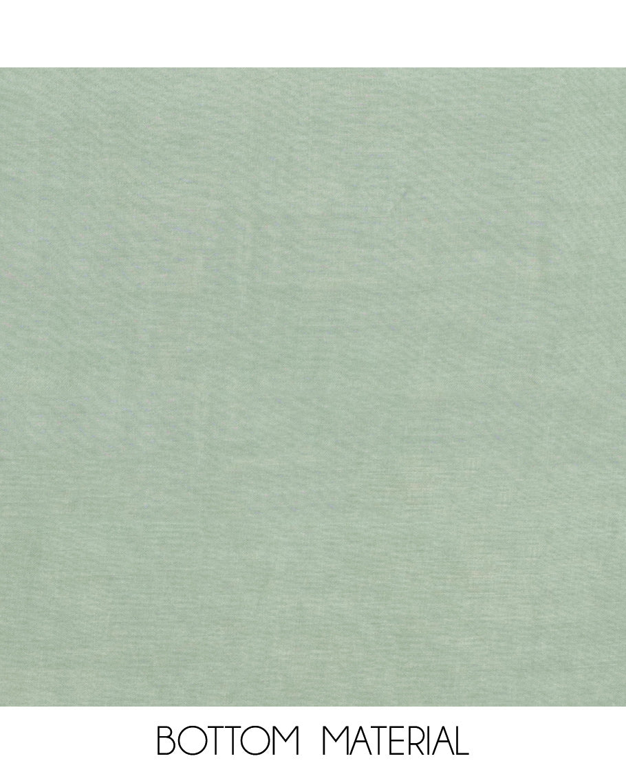 Pale Green Material Churidar Set, Finely Crafted with Zari Buttas and Floral-Bird Embroidery on Its Chanderi Silk Top, a Plain Bottom, and Embroidery Chanderi Silk Dupatta