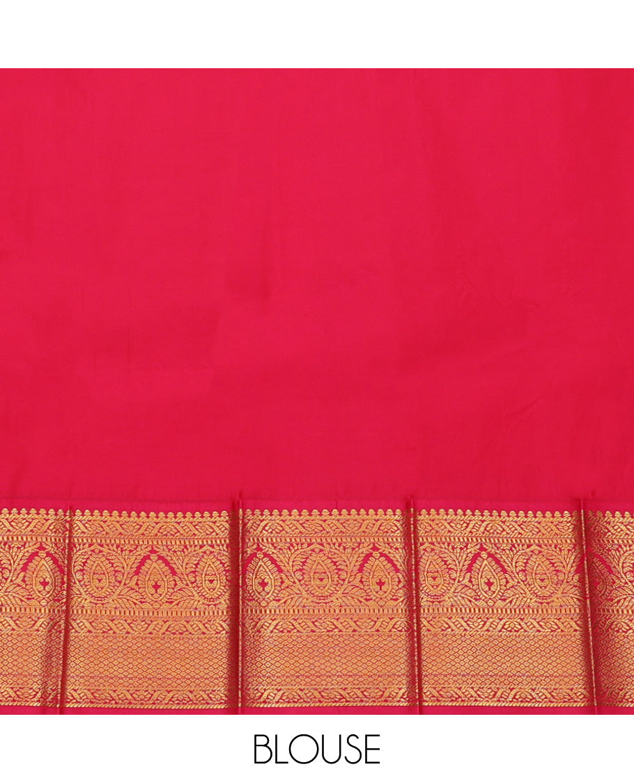 Sandal Budget Silk Saree, Sparsely Woven with Zari Buttas, Complemented by a Contrast Traditional Zari Border, Jaal Pallu, and a Contrast Blouse