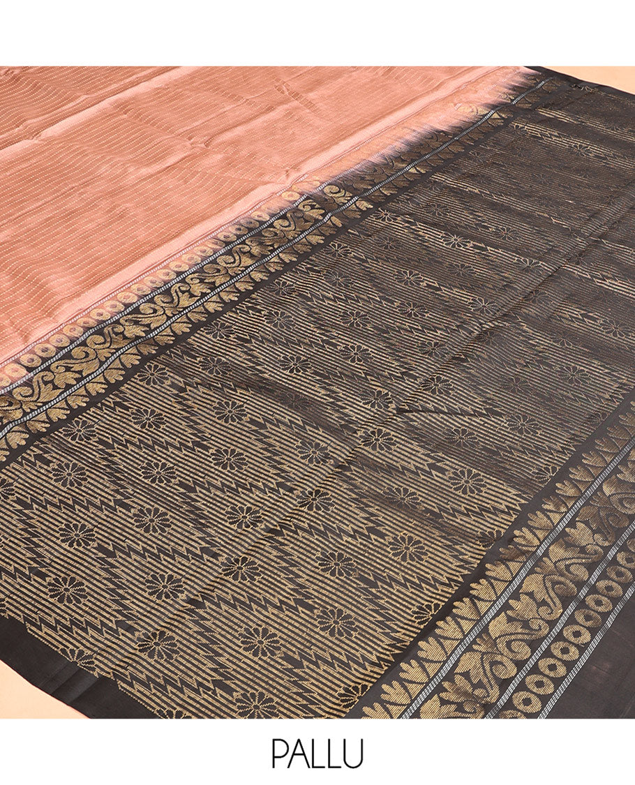 Onion Pink-Black Striped Mayuri Lite Silkmix , Contrast Border, Blouse