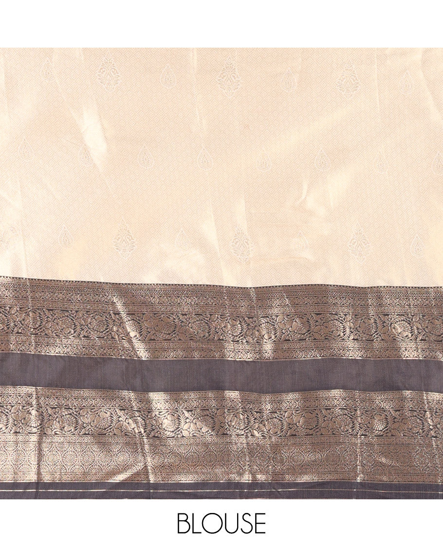 Cream-Black Semi-Silk Half-Saree