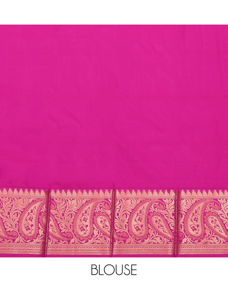Blue Budget Silk Saree, Elevated with Floral Jacquard, Complemented by Contrast Paisley Zari Border, Intricate Pallu, and a Contrast Blouse