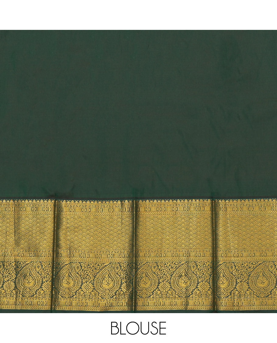 Red Budget Silk Saree, Bedecked with Zari Buttas and Checks, Complemented by a Contrast Traditional Zari Border, Grand Pallu, and Contrast Blouse