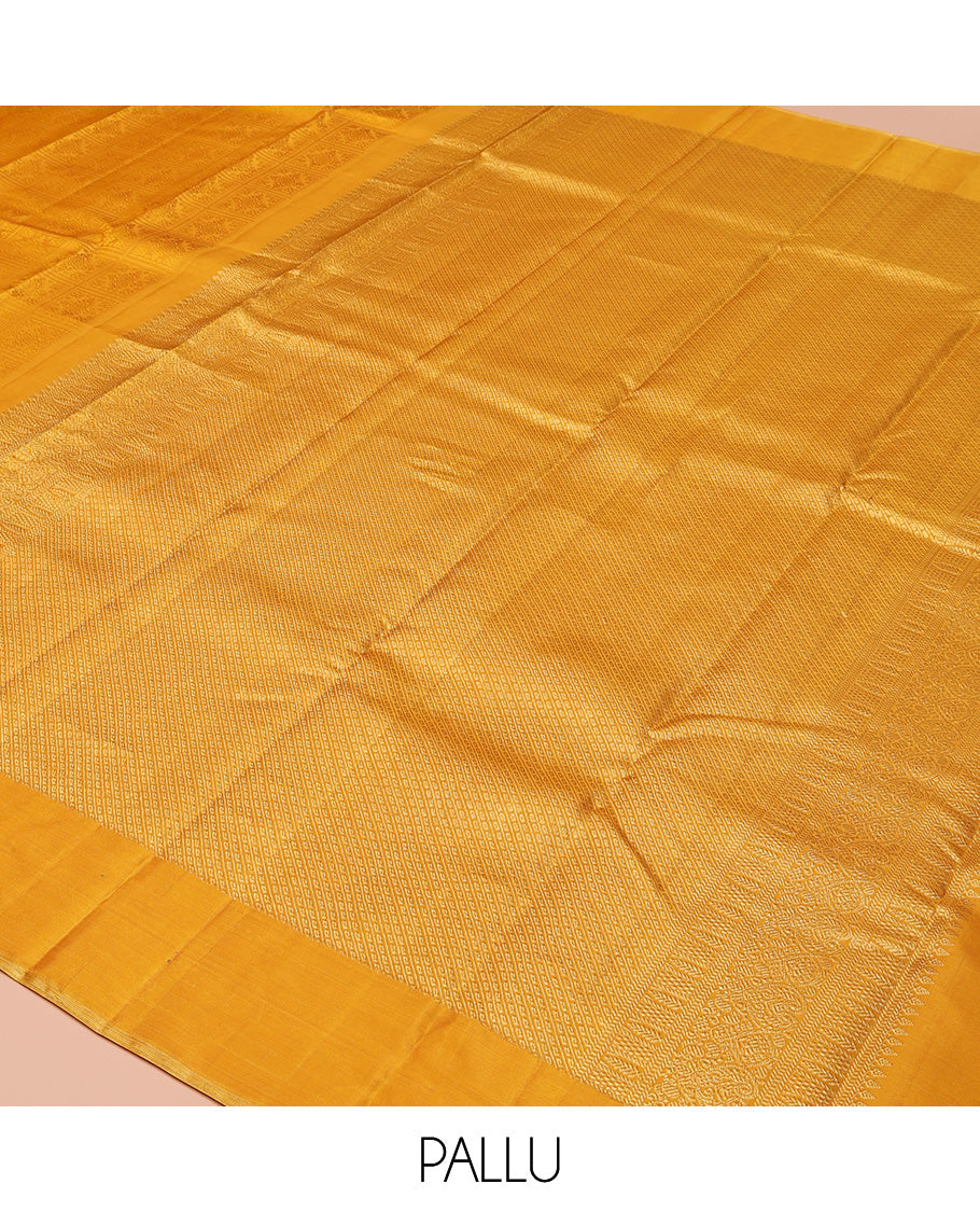 Yellow Parampara Silk Saree, Subtly Sparkled With Embossed Checked Texture On Its Body, Subtle Traditional Border, Geometric Patterned Pallu and Paired with a Matching Blouse