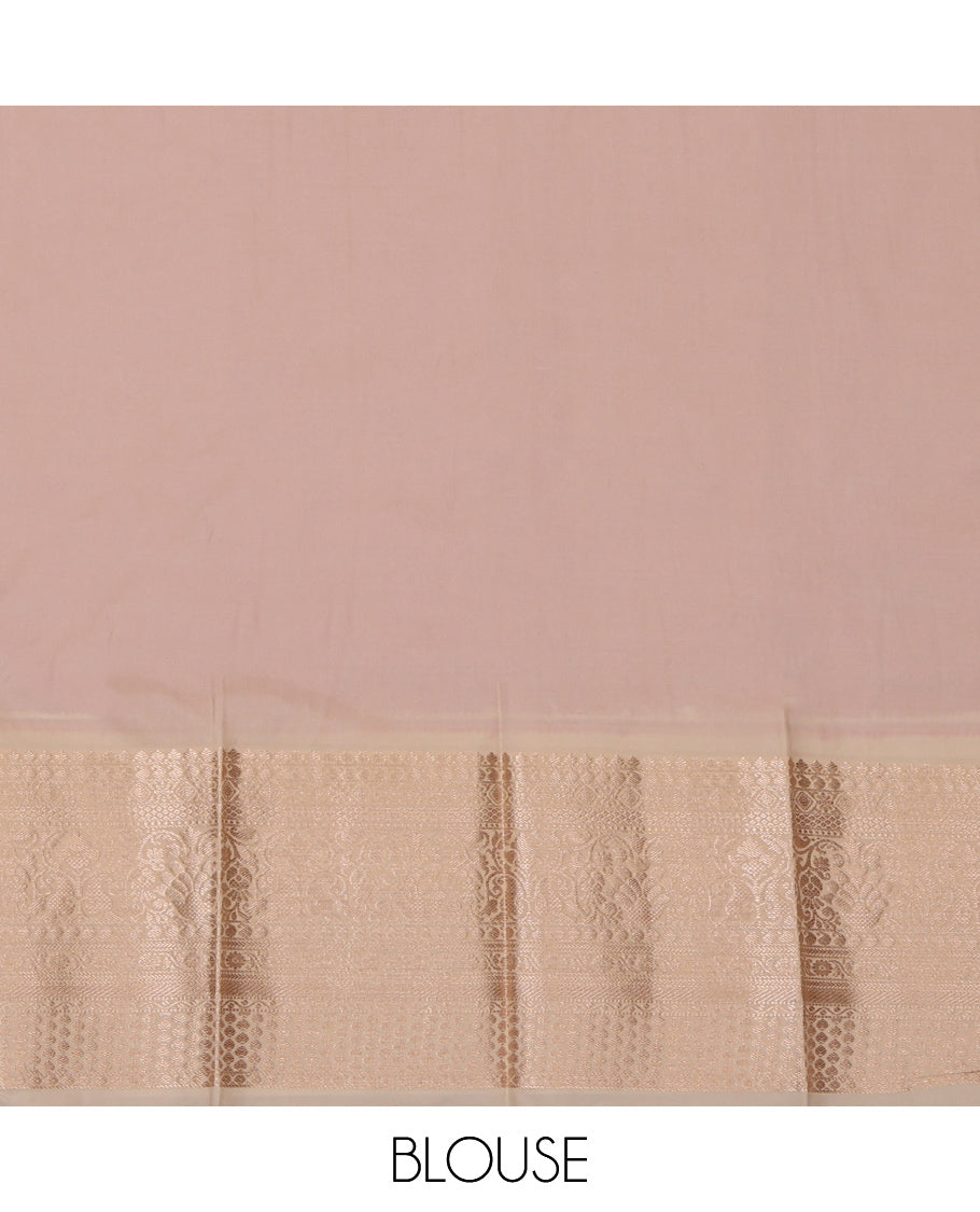 Red Budget Silk Saree, Accentuated with Zari Buttas, Complemented by a Contrast Traditional Zari Border, Subtly Woven Pallu, and a Contrast Blouse