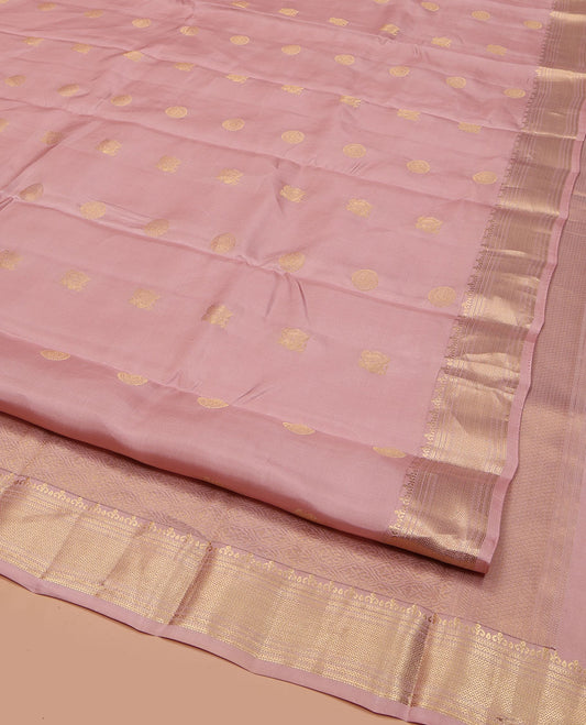 Pink Vasundhara Lite Silk Mix Saree, Embellished with Mayil Chakram Buttas All Over Its Body, Highlighted by a Traditional Zari Border, Grand Pallu of Jaal Designs, and Paired with a Matching Blouse