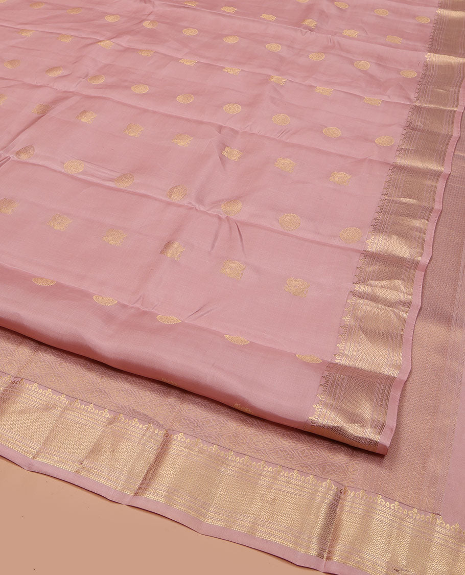 Pink Vasundhara Lite Silk Mix Saree, Embellished with Mayil Chakram Buttas All Over Its Body, Highlighted by a Traditional Zari Border, Grand Pallu of Jaal Designs, and Paired with a Matching Blouse