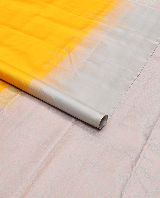 Yellow mayuri soft silk saree with contrast border & geometric design pallu