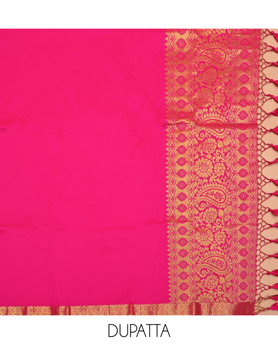 Blue Art Silk Half-Saree, Elegantly Highlighted with Jacquard Design, Contrast Traditional Zari Border, Paired with a Contrast Jacquard Blouse, and an Intricate Dhavani