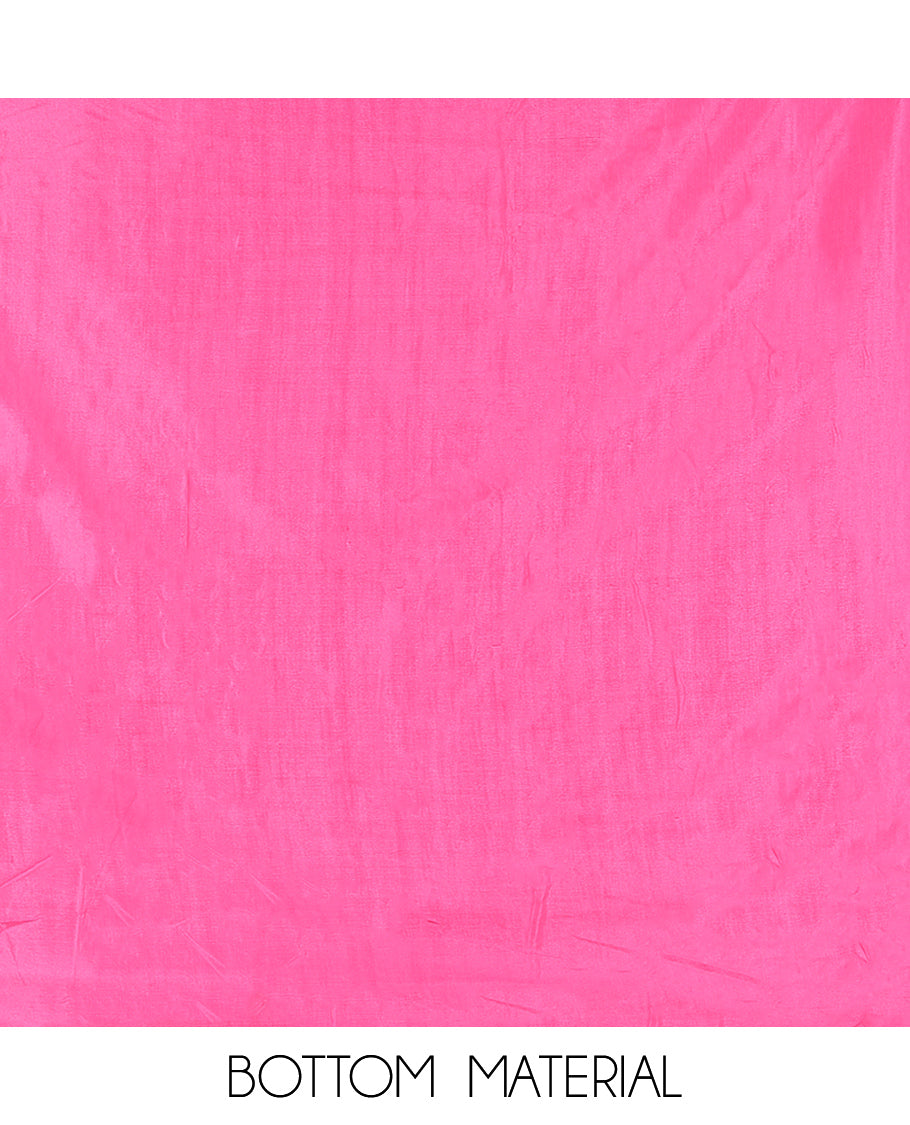 Pink Semi-Linen Material Churidar, Adorned with Heron Motifs Top, a Plain Santoon Bottom, a Contrast Heron Dupatta