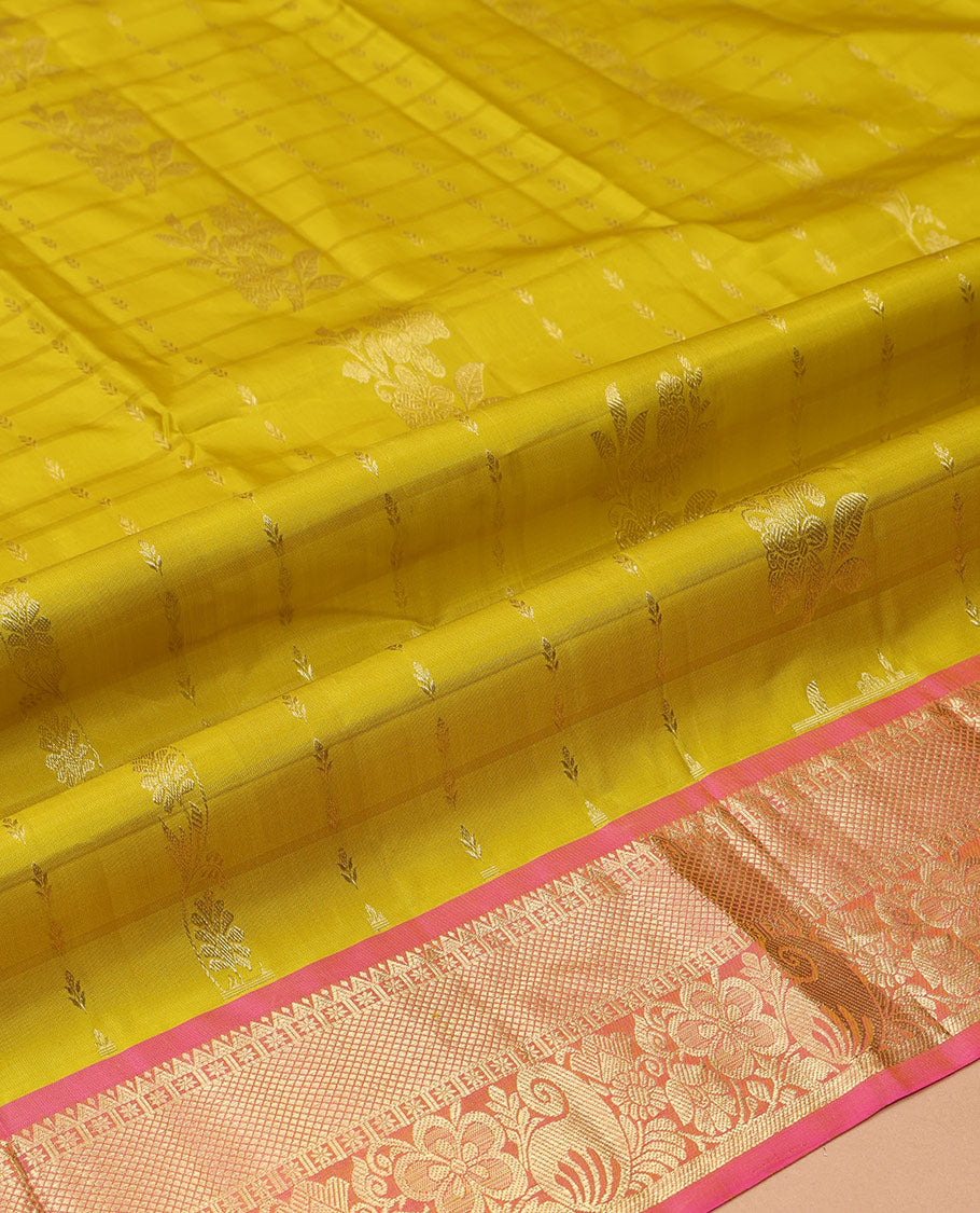 Green Pure Silk Navarathna Pavadai Material Set