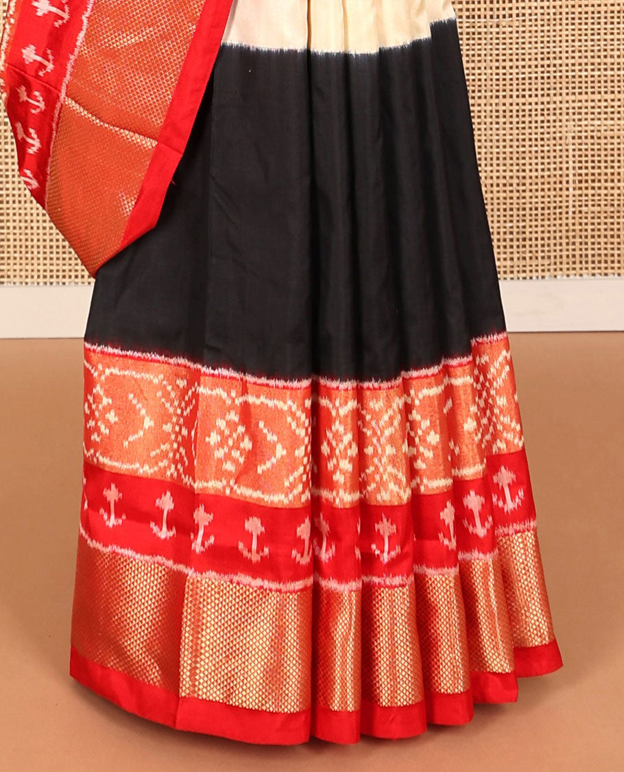 Multi-color ikkat design pure ikkat silk saree, zari ikkat design border & pallu of floral ikkat designs