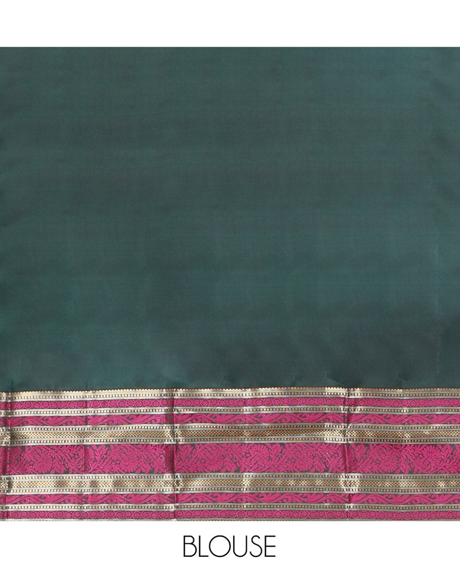 Green Zari Buttas Vasundhara Lite Silk Mix Saree, Contrast Temple Traditional Border, Chakra Pallu, a Contrast Blouse