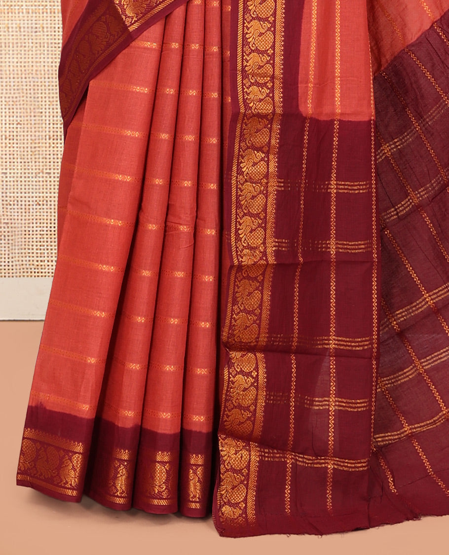 Dark Peach Sungudi Cotton Saree