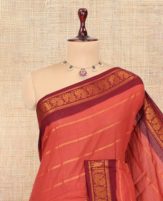 Dark Peach Sungudi Cotton Saree