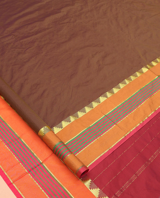 Brown Plain Ten-Yard Art Silk Saree