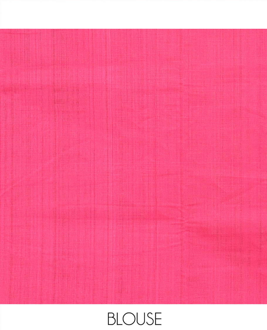 Borderless Green Mangalgiri Cotton Saree, Uniquely Designed with Ikat Texture, Complemented  by Contrast Pallu, and Paired with a Contrast Blouse
