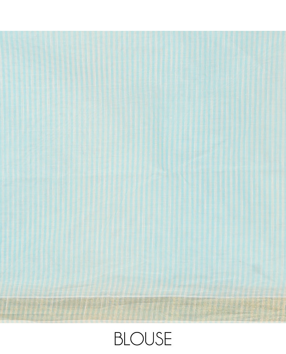 Cream-Sky Blue Jute Cotton Saree