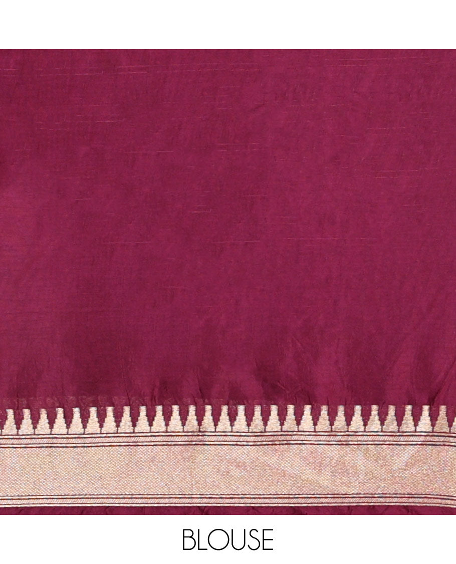 Navy Paithani Floral Organza Saree, Contrast Temple Border, Contrast Blouse