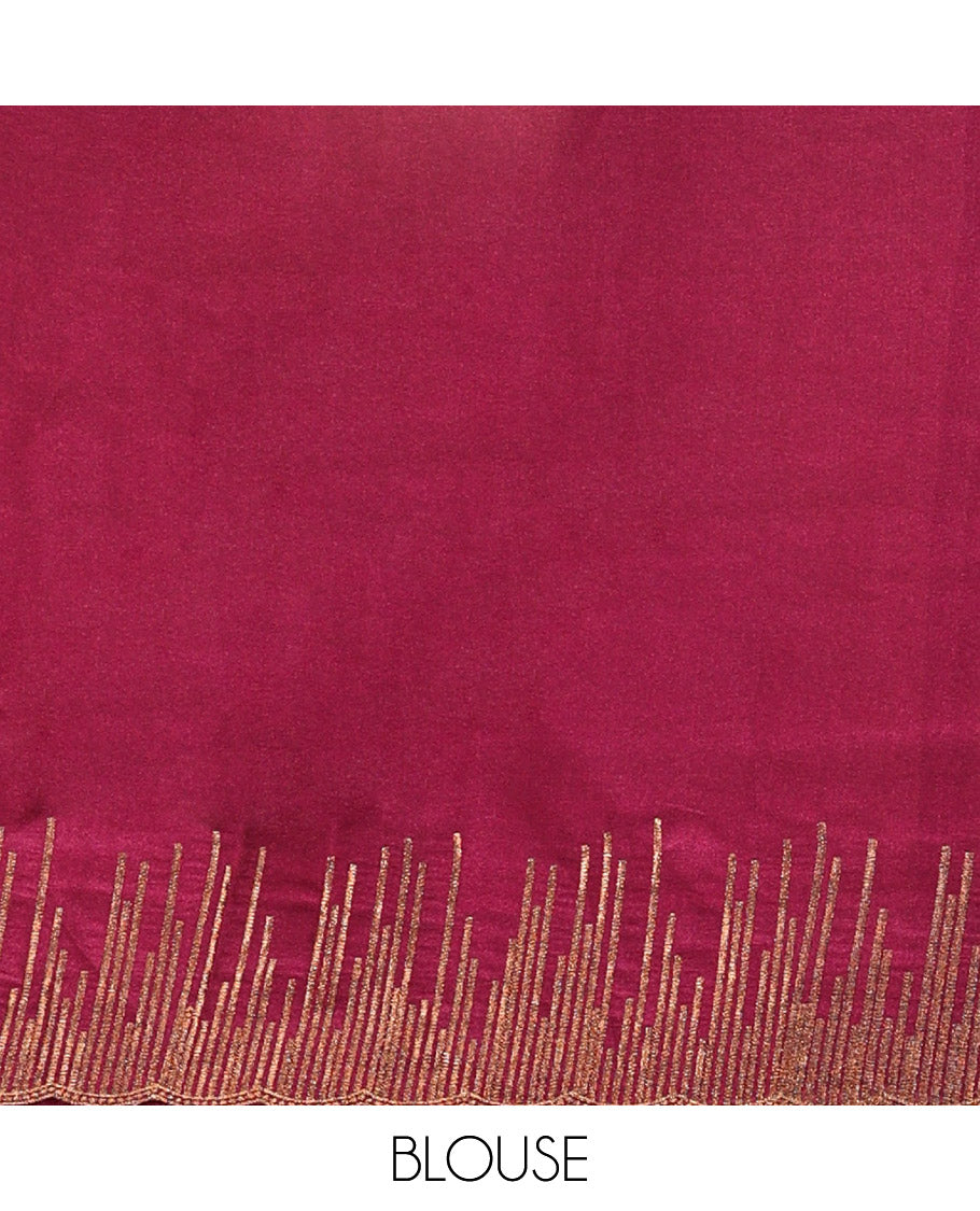 Purple Iconic Blooming Saree, Woven with Floral Copper-Thread Embroidery Border, and Matching Blouse
