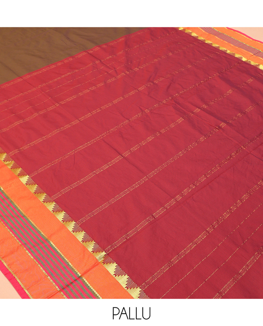 Brown Plain Ten-Yard Art Silk Saree