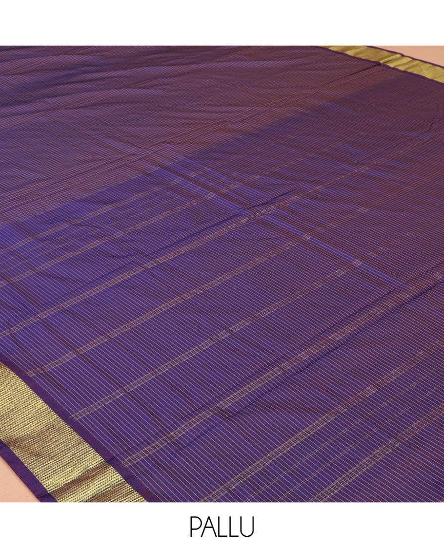 Blue Micro-Checked Art-Silk Nine Yard Saree, a Traditional Zari Border, Pallu of Zari Stripes, and No Blouse