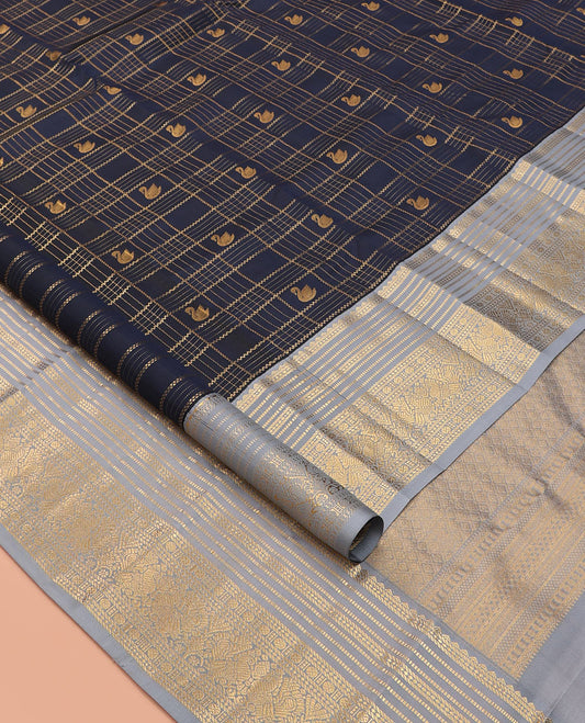 Blue Butta Enclosed Checks Vasundhara Lite Silk Mix Saree, a Contrast Rudrakasha-Mayil Border, a Contrast Blouse