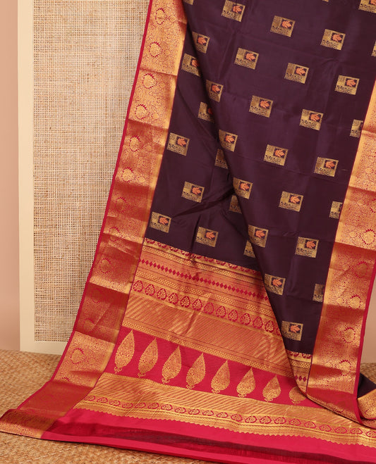 Violet floral design vasundhara elite silk saree with contrast floral design border & intricate floral design pallu