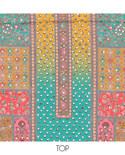 Multi-color chudidhar material set floral design with mirror work, mustard plain bottom & floral design with mirror work dupatta