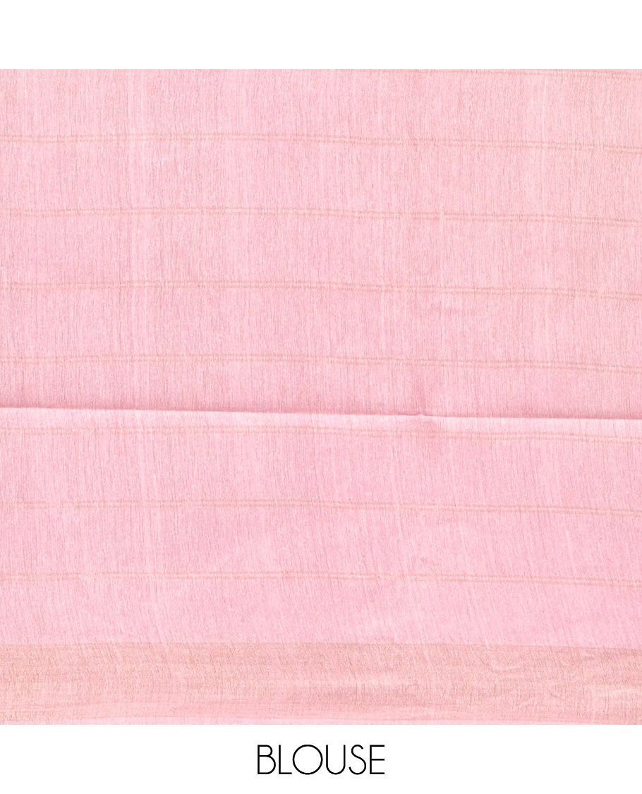 Pink Tussar Silk Saree, Highlighted by Stripes and Checks, a Self-Border, a Heathered Pallu, and a Matching Blouse