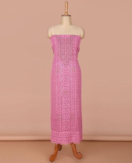 Pink georgette shifli sequins, stone, moti work chudidhar material top with amercial crepe pant & digital print, mirror work dupatta