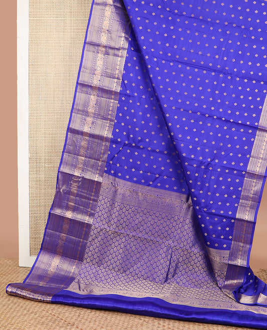 Blue buttas silk saree with self border of paun, muthu, banaras, mayil, ara madam design & zari design pallu