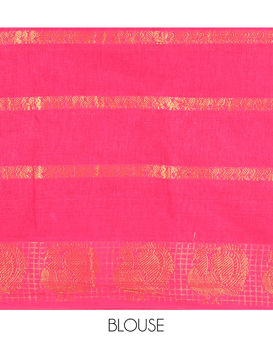 Maroon Peacock Buttas Sungudi Cotton Saree, Contrast Checked Peacock Border, Contrast Blouse
