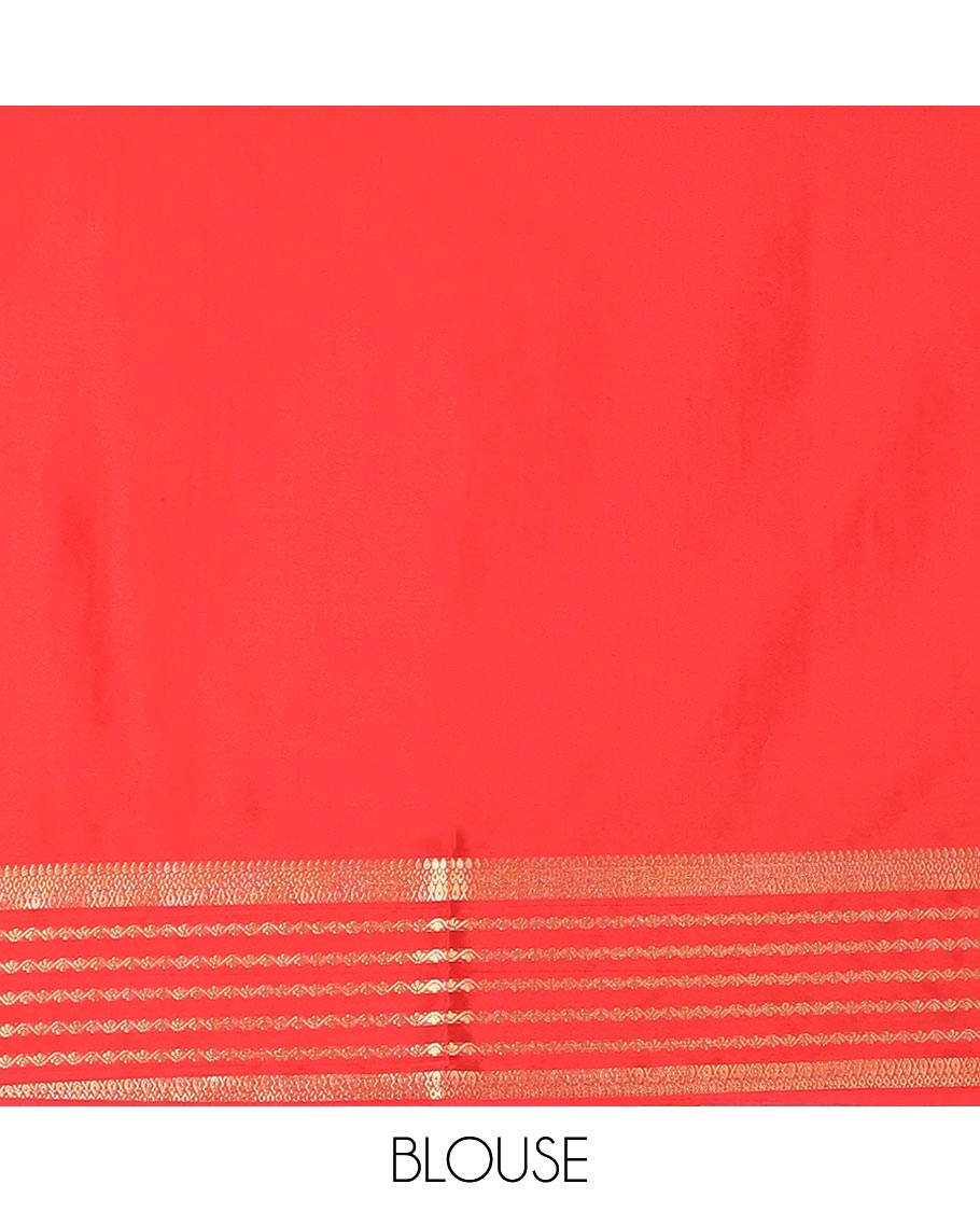 Yellow floral motifs enclosed with checked mysore silk saree with contrast striped zari border & pallu of intricate design