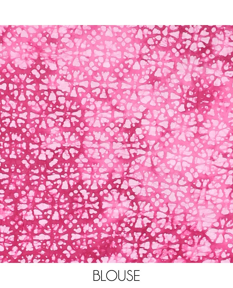 Pink all over floral batik print mul mul cotton saree with triangle motifs border