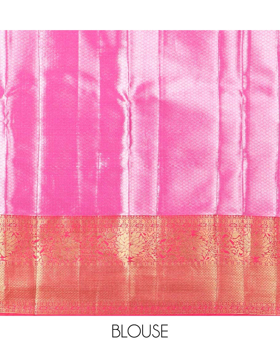 Lavender geometric design budget silk saree with contrast floral zari bordr & intricate zari design pallu