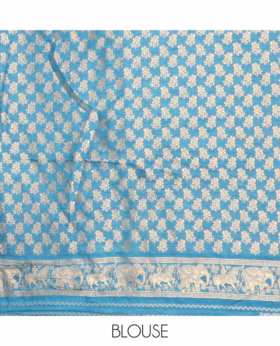 Green motifs  semi-banaras dola silk saree with contrast embroidered border & wedding theme design pallu