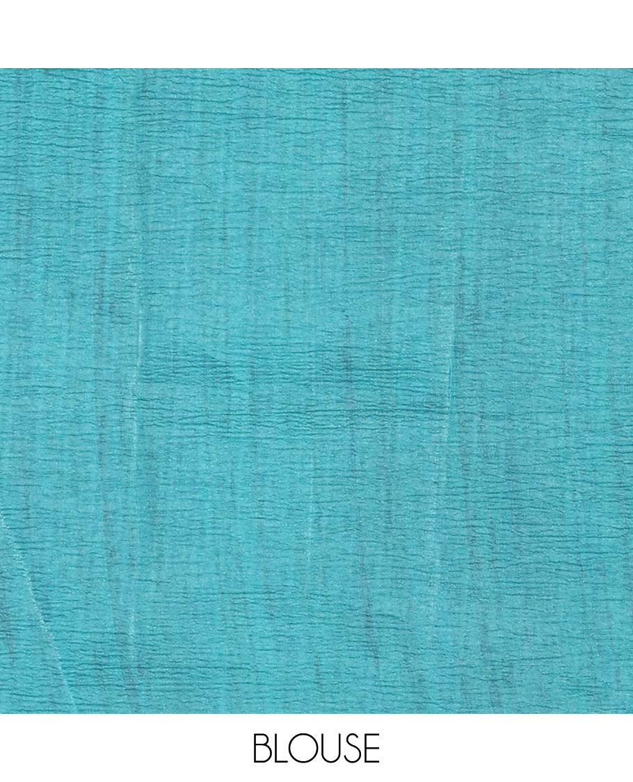 Blue floral printed crush tissue saree with self-border & striped pallu