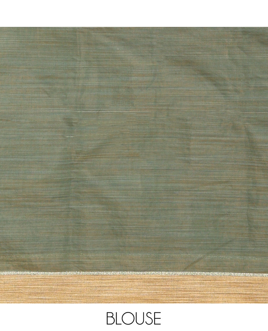 Green Chanderi Cotton Saree Features Floral-Elephant Embroidery, a Contrast Border, and a Matching Blouse