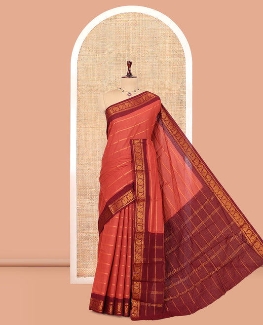 Dark Peach Sungudi Cotton Saree