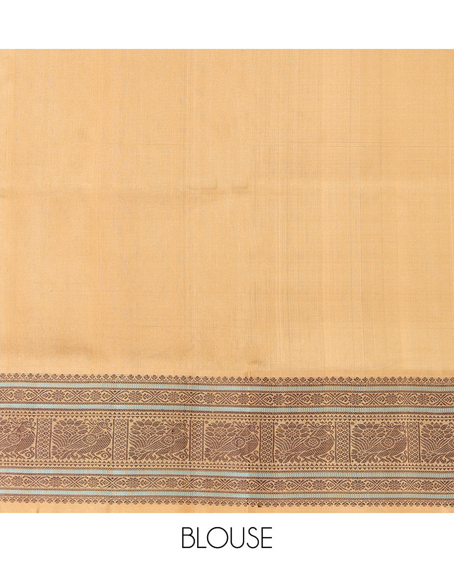 Blue Venkatagiri Silk Saree, Featuring Meena Buttas All Over Its Body, Complemented by a Contrast Traditional Motifs Woven Border, Pallu of Peacock Designs, and Paired with a Contrast Blouse