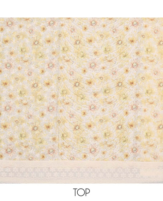 Cream chudidhar material set floral emboridery top, plain botttom & floral vine thread embroidery dupatta