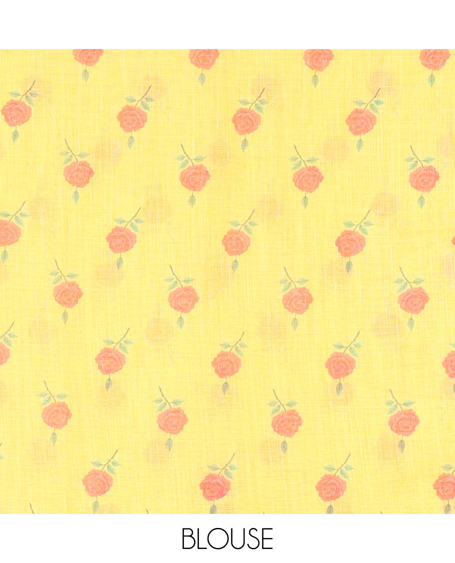 Yellow Linen Cotton Saree, Beautiful Decked Up with Checks and Floral Motifs Printed All Over Its Body, Subtle Piping Border, Pallu Mirrors the Same Design, and Paired with a Printed Blouse