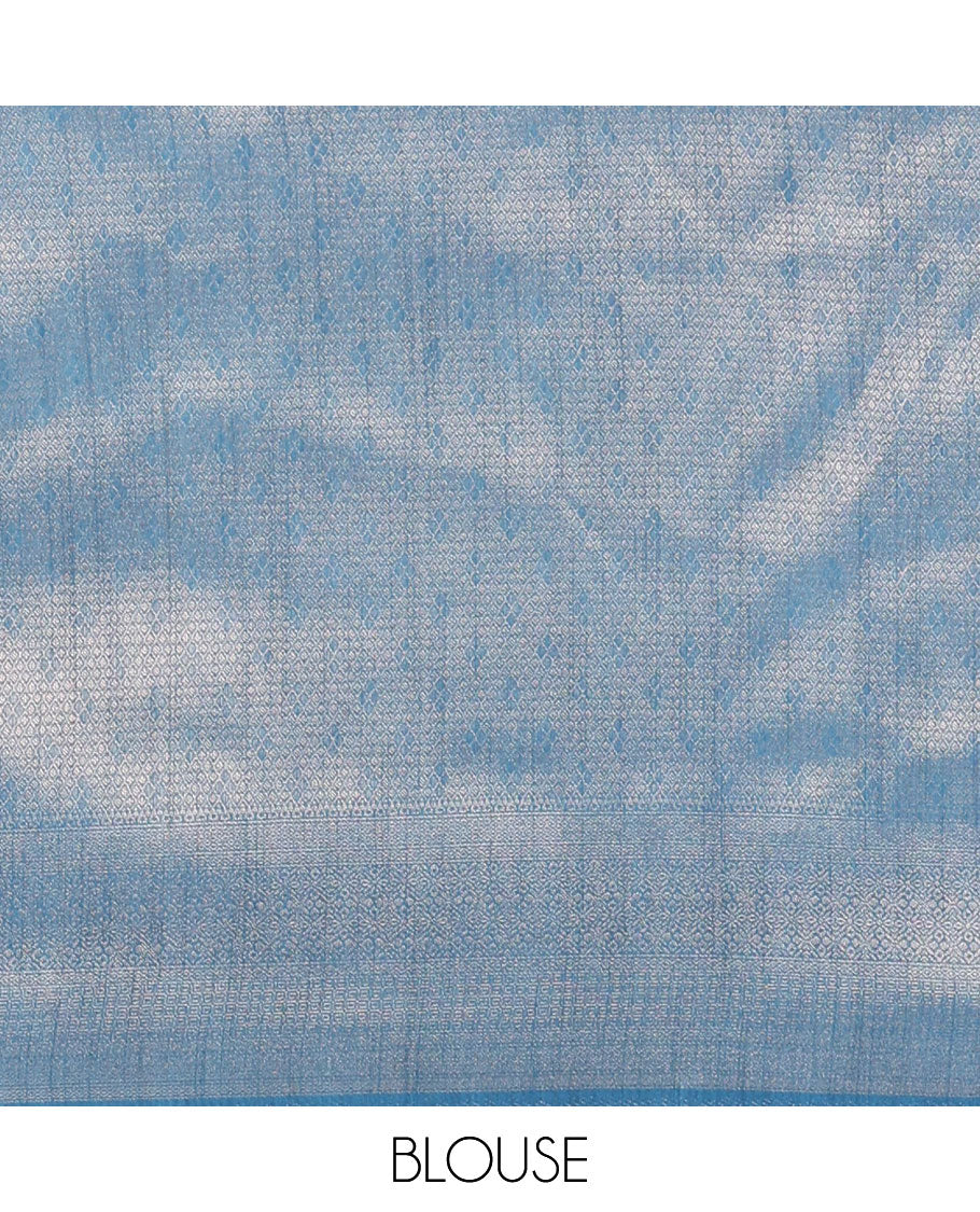 Blue zari brocade weaving design banaras soft silk saree with jacquard border & rich weaving pallu along with brocade blouse