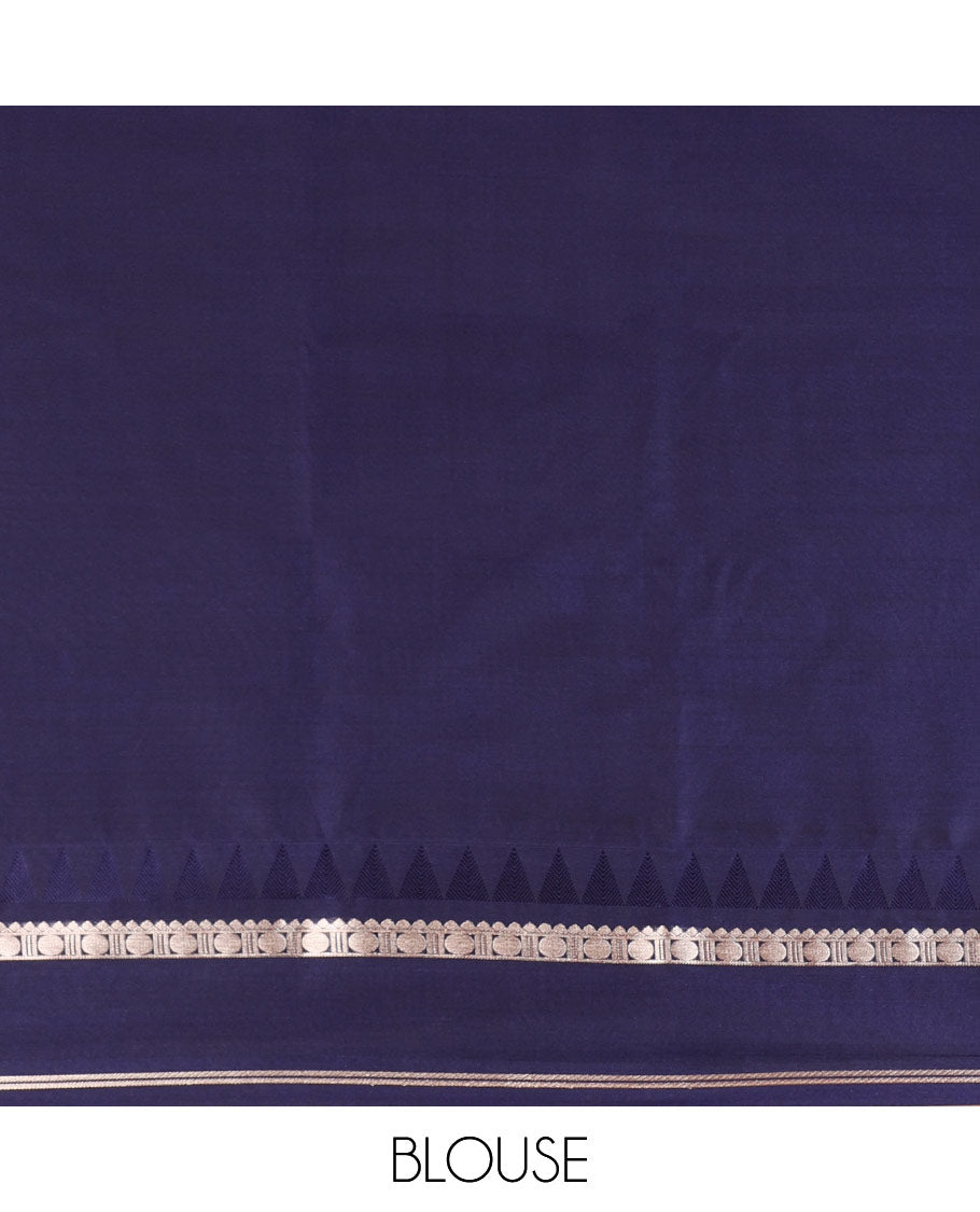 Purple zari butta semi soft silk saree with rettai pettu, temple border grand pallu along with plain blouse