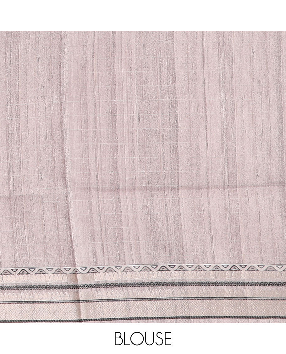 Green  checked semi-banaras tussar saree with contrast jacquard border & striped pallu